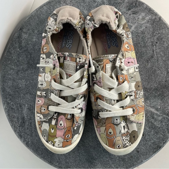 Bobs Dog Print Pattern Style Slip On Laced Shoes 7.5 - Picture 2 of 10